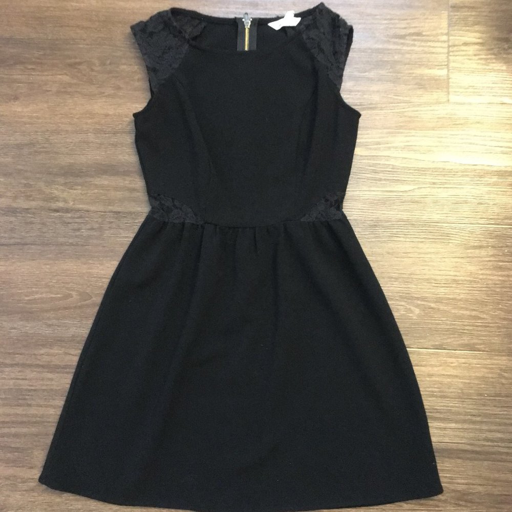 Speechless Black Mini Dress with Lace Accents